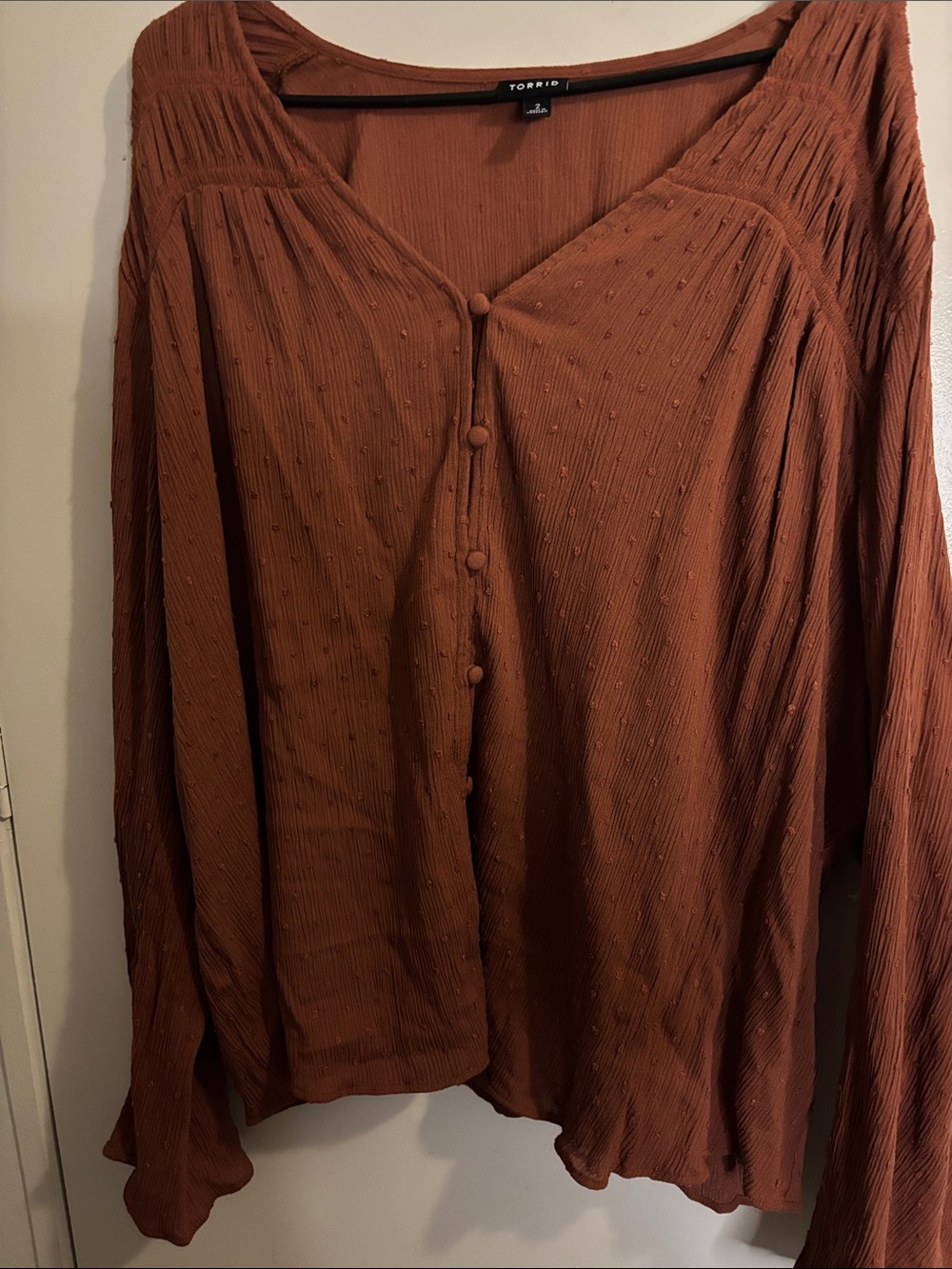 torrid Rust Button-Front Textured Blouse